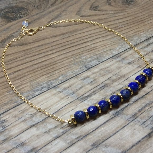 Lapis anklet, throat chakra, crystal healing jewelry, September birthstone - Picture 2 of 8